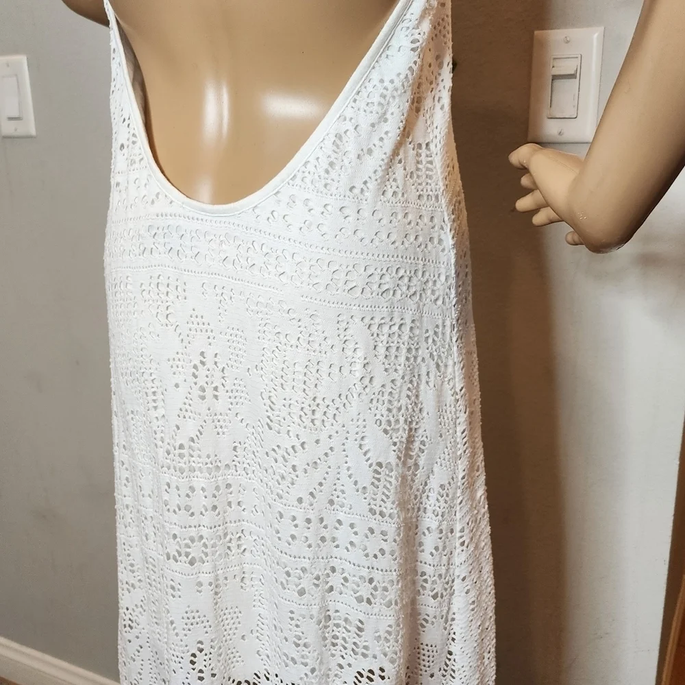 Free People Beach White Crochet Lace Knit Halter Maxi Dress Beachy‎ Boho Small